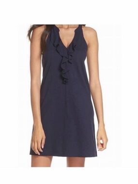 Navy Ruffle V-Neck Sleeveless Dress